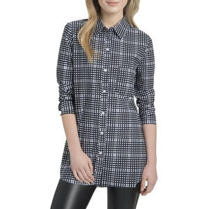 LYSSE Schiffer Button Down Tunic Top Women’s Size S Check Long Sleeve Non-Iron
